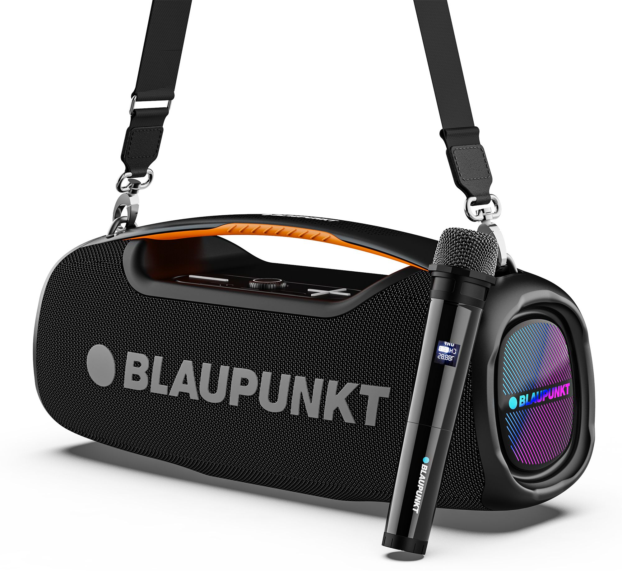 Blaupunkt Atomik Knightz 100W King of Boombox I 9 Aura Lights I BT Party Speaker 100 W Bluetooth Party Speaker (Black, Stereo Channel)
