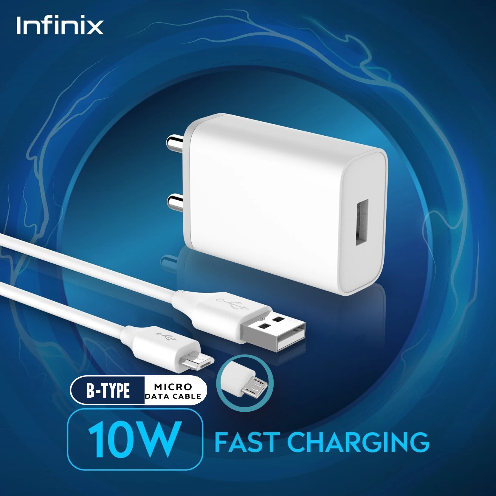 Infinix 10 W Quick Charge 2 A Wall Charger for Mobile with Detachable Cable (White, Cable Included)