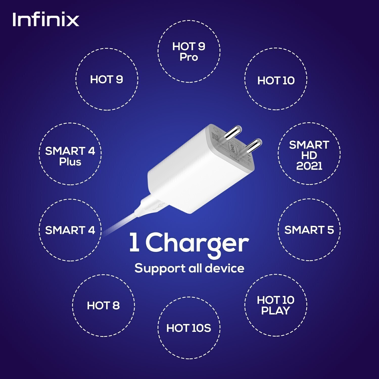 Infinix 10 W Quick Charge 2 A Wall Charger for Mobile with Detachable Cable (White, Cable Included) - Image 3