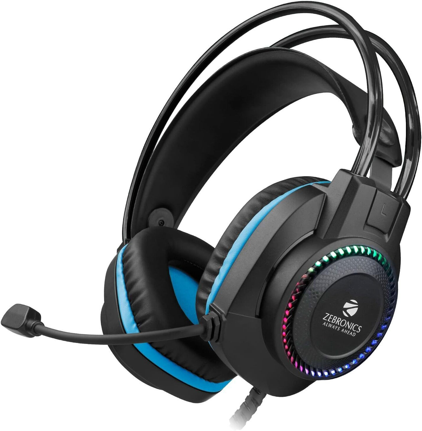 ZEBRONICS Zeb-Jet� Premium Headphone,LED Headband,Suspension Design, 2 mtr 3.5mm+USB Wired Gaming (Black + Blue, On the Ear)