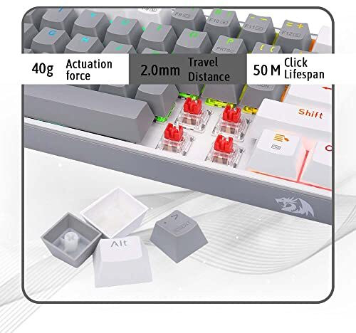 Redragon K616 Wired USB Standard Gaming Keyboard Compatible with Desktop, Laptop, Mac (Grey & White) - Image 3