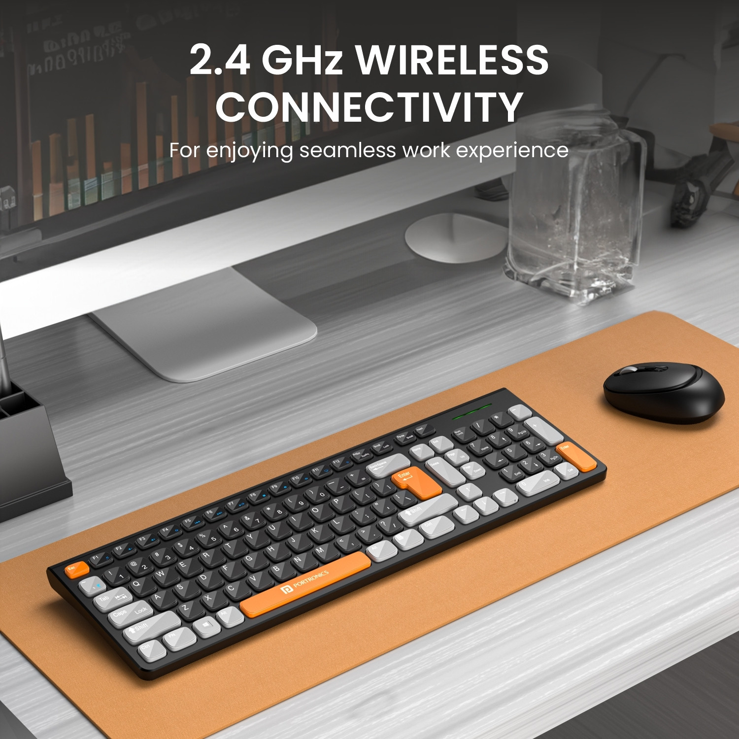 Portronics Key7 Combo Mouse Combo Set with 2.4Ghz, 1200 DPI Wireless Standard Laptop Keyboard Compatible with Desktop, Laptop, Mac Key7 Combo (Black, Orange) - Image 2