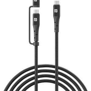 Portronics Lightning Cable 2 A 1.2 m Konnect J6 60W 2-in-1 (Type C to 8 PIN + Type-C) (Compatible with Smartphones, Tablet, Black, One Cable)