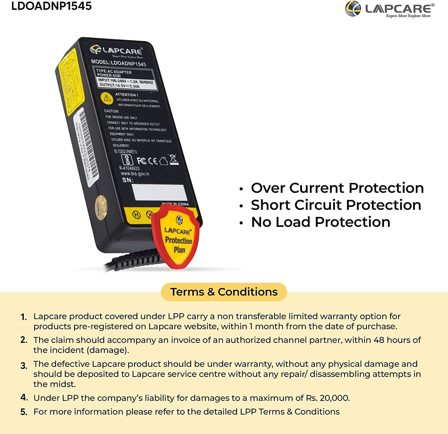 LAPCARE LAOADNP1518 65 W Adapter - Image 2