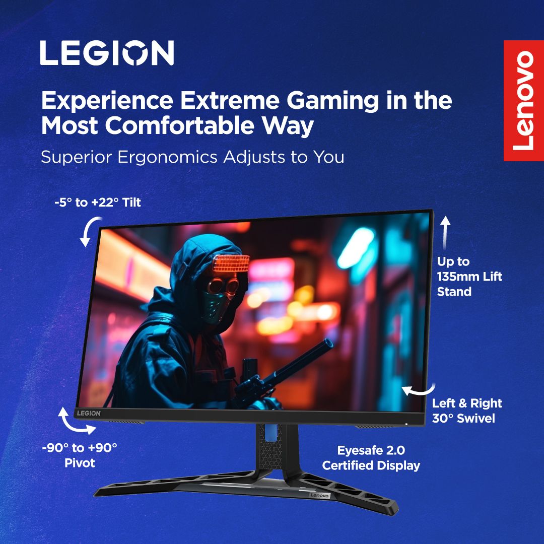 Lenovo 158.06 cm (62 cm) Full HD VA Panel 99% sRGB, 90% DCI-P3, 2x3W Inbuilt Speakers, 2xHDMI 2.1, 1xDP, Tilt/Swivel/Pivot/Height Adjustable Stand Gaming Monitor - Image 4