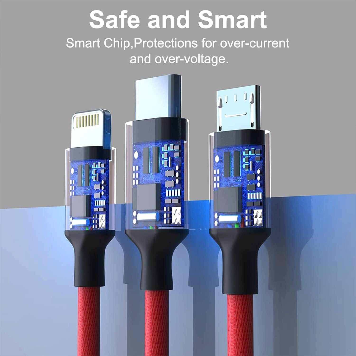 RPMSD Micro USB Cable 2 A 1.2 m 3in1 Multiple USB Data Cable Charging with USB, Type C, Lightning Fast Charging (Compatible with All Android Devices, All Lightning Devices, White, One Cable) - Image 2