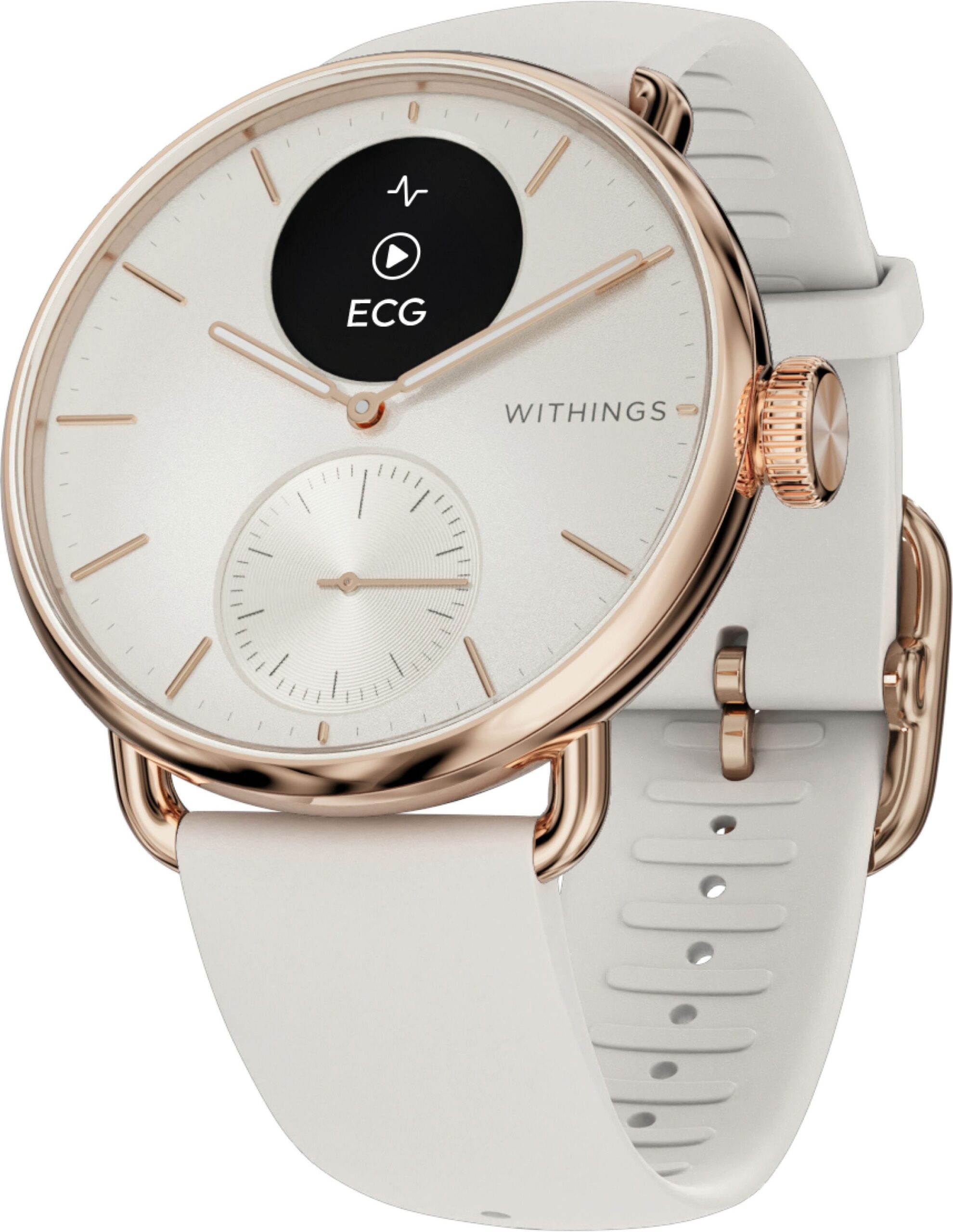 Withings Scanwatch2 Heart Health Monitor, ECG, SPO2, 30 Day Battery Life - 38mm Hybrid Smartwatch (White-Gold Strap, 38mm)