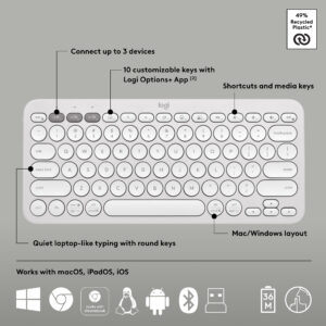 Logitech Pebble 2 Combo Bluetooth Standard Multi-device Keyboard Compatible with Desktop, Laptop, Mac multimedia_keys (White)