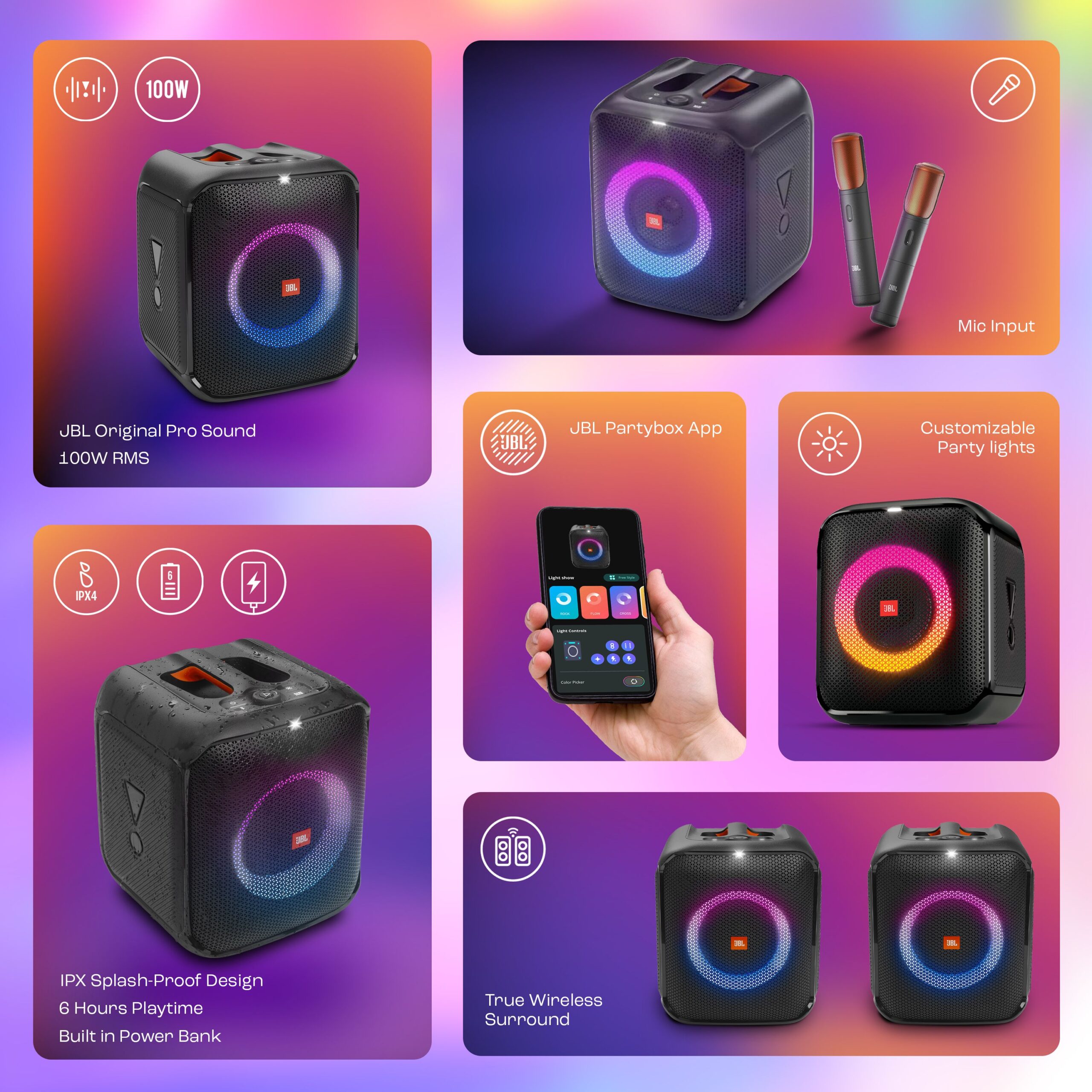 JBL Partybox Encore Essential, Dynamic Light Show ,6Hrs Playtime,Built-in Powerbank 100 W Bluetooth Party Speaker (Black, Stereo Channel) - Image 2