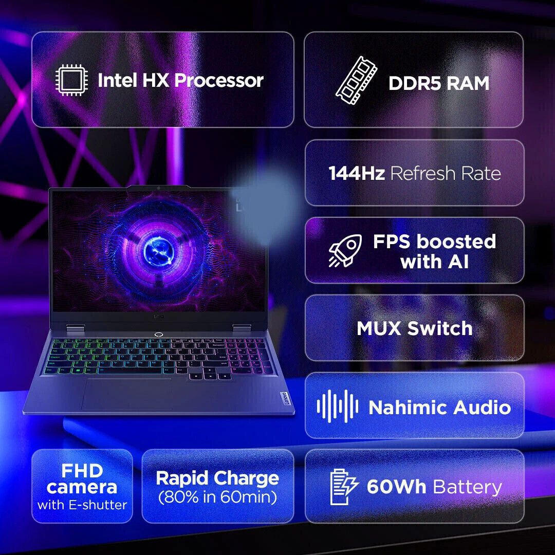 Lenovo LOQ Intel Core i5 13th Gen 13450HX - (16 GB/512 GB SSD/Windows 11 Home/6 GB Graphics/NVIDIA GeForce RTX 3050) LOQ 15IRX9D2 Gaming Laptop (15.6 Inch, Luna Grey, 2.38 kg, With MS Office) - Image 2