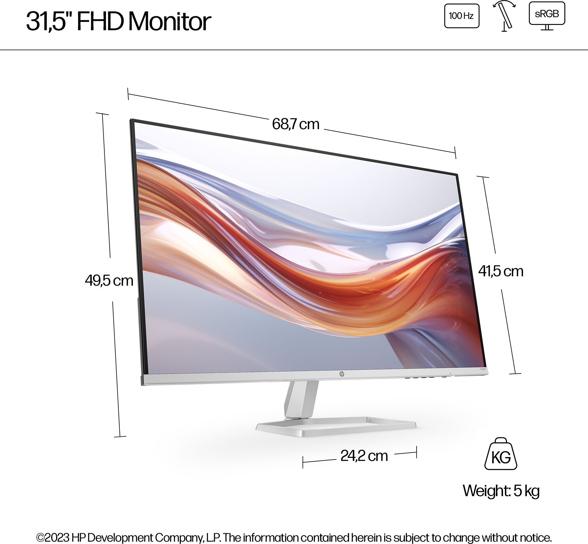 HP Series 5 80.01 cm (32 inch) Full HD LED Backlit VA Panel with On-screen controls, Anti-glare, 300 nits brightness, Eye Ease Technology Monitor (532sf) - Image 2