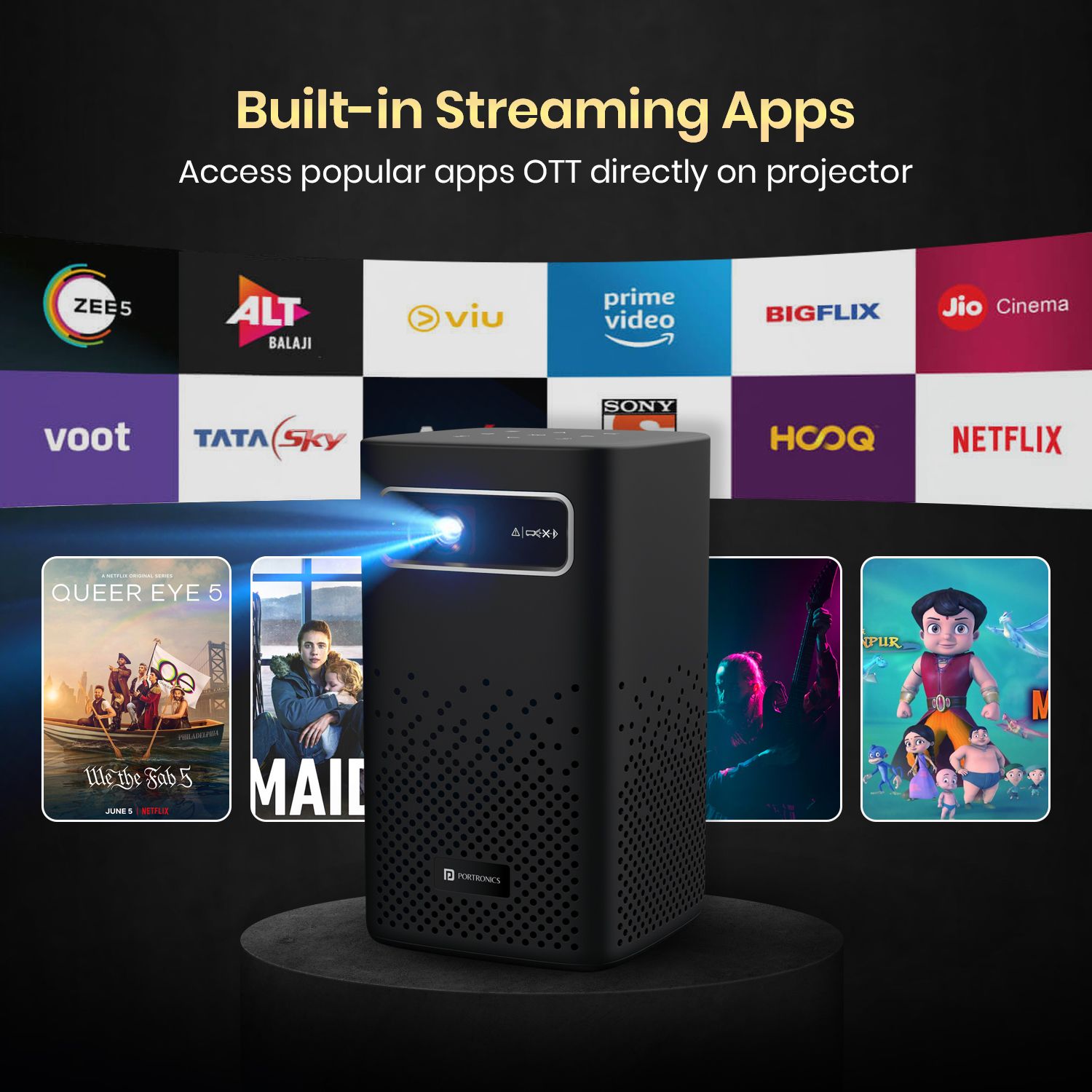 Portronics Pico 13, Stream Apps, Rechargeable, 4K Support, Compact, 3500 lm, 10W Speaker (3500 lm) Portable Projector (Black) - Image 3