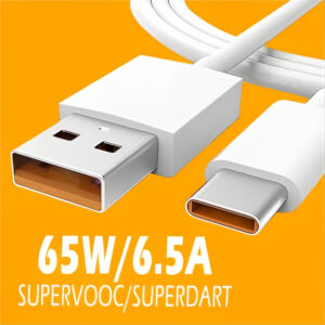 MATSV USB Type C Cable 6.5 A 1 m original SUPER DART|SUPER VOOC|DART Fast Charging Cable 65W (Compatible with Android phones, oppo, realme, narzo, OnePlus, White, One Cable)