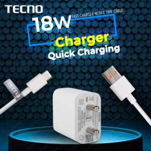Tecno 18 W Quick Charge 2 A Wall Charger for Mobile (White, C-Type, Cable Included)