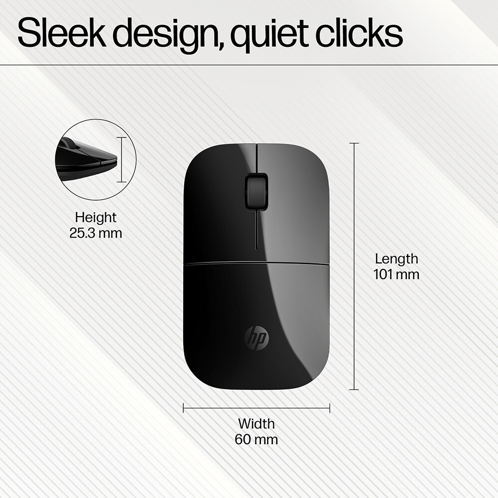 HP Z3700 /Slim form with USB receiver,16 month battery life, 1200DPI Wireless Ambidextrous Optical Mouse - Image 2